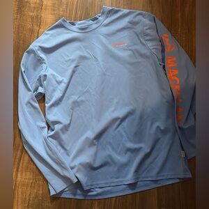 Magellan Outdoors Sky Blue Long Sleeve Tee with Orange Sleeve Branding